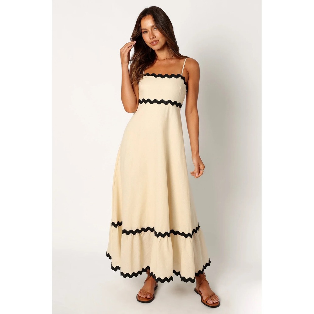 Petal & Pup Yana Sleeveless Maxi Cotton Dress in Cream and Black